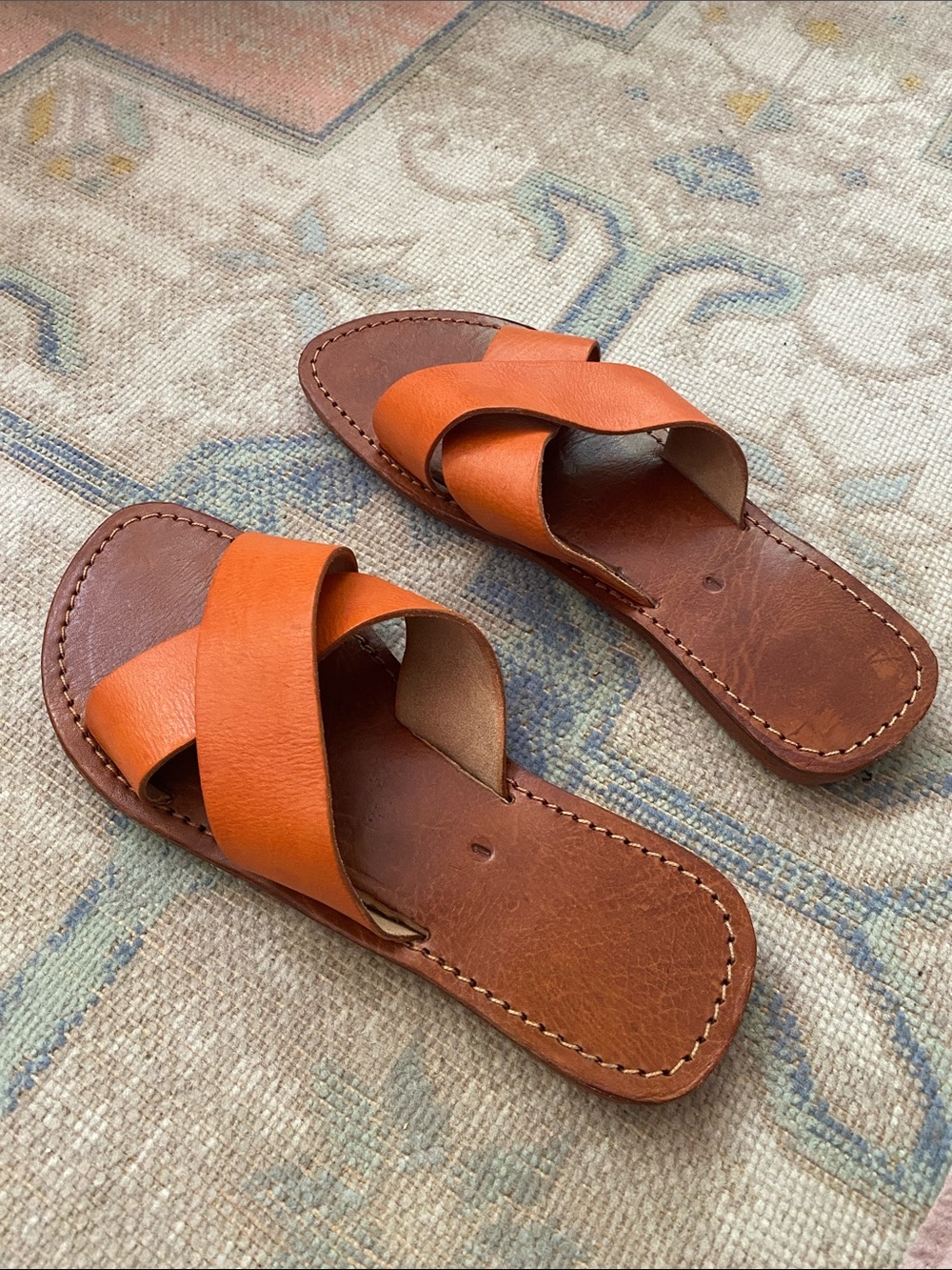 Moroccan Leather Cross-Strap Slide Sandals - Picture 3 of 4